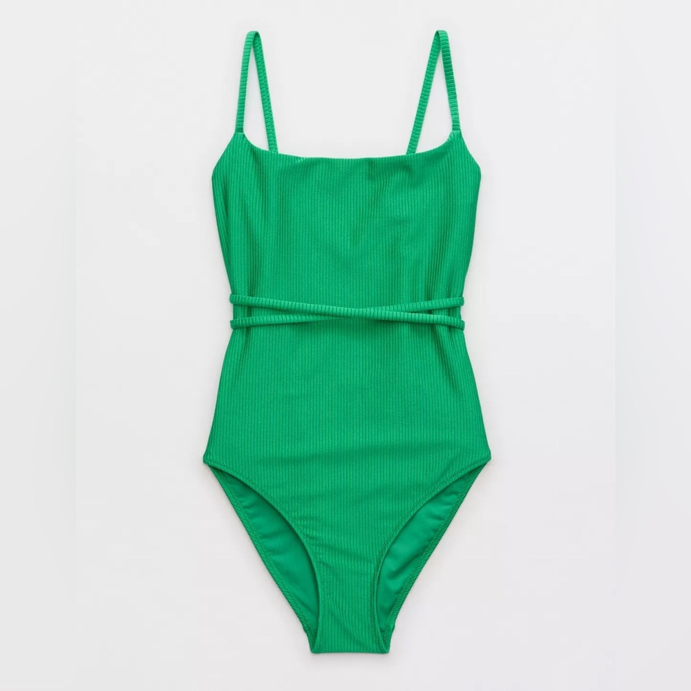 NWT Aerie Shine Rib Strappy Scoop Full Coverage One Piece Swimsuit - Picture 3 of 5